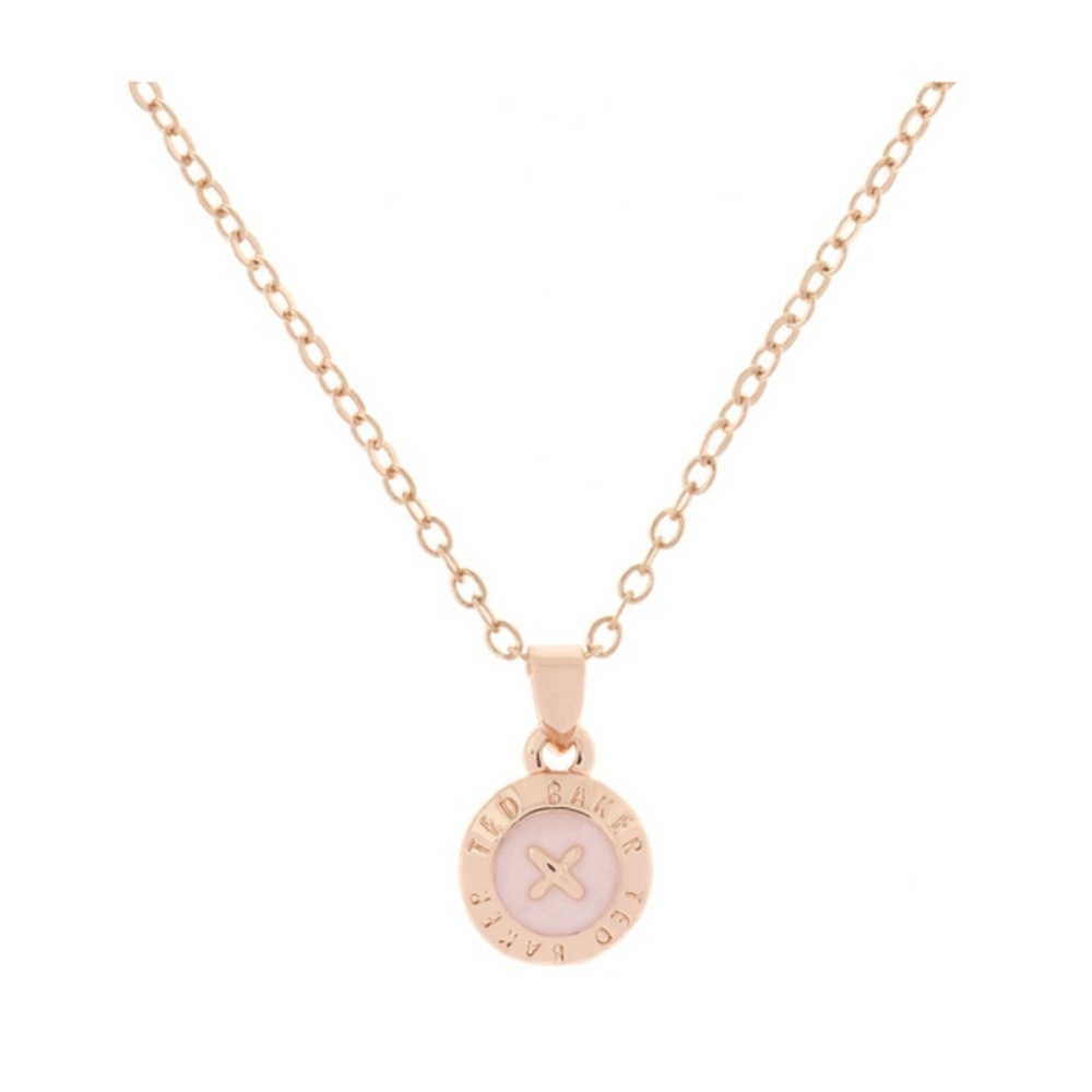 TED BAKER ELVINA PINK ENAMEL MINI BUTTON OSE GOLD NECKLACE